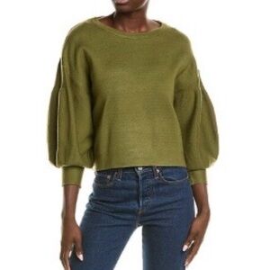 Oat New York Olive Green Balloon Sleeve Sweater